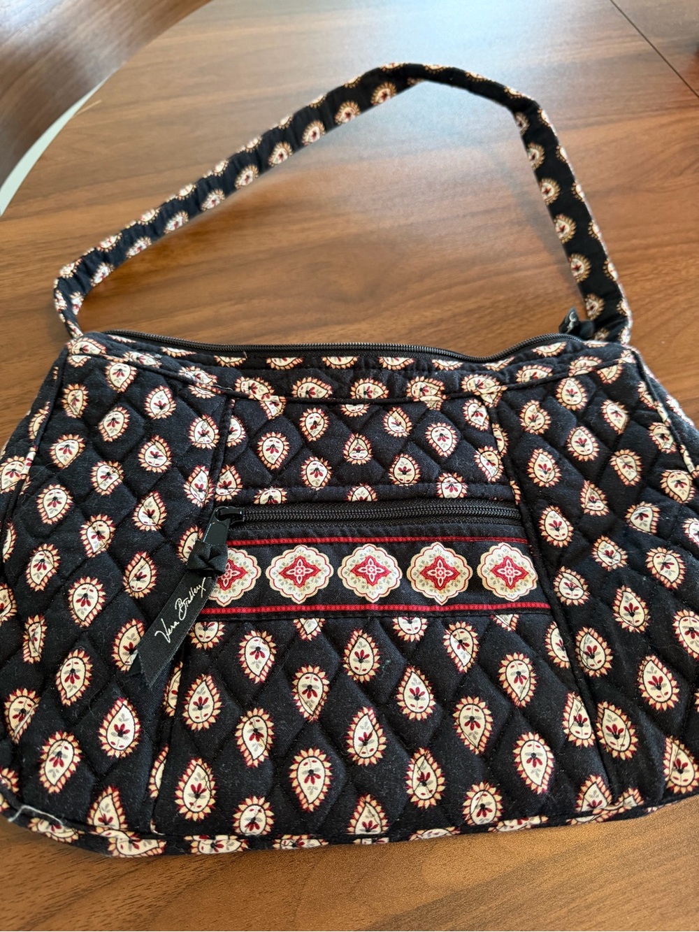 Vera Bradley Retired Black Quilted Bag with Red & Cream Paisley Pattern